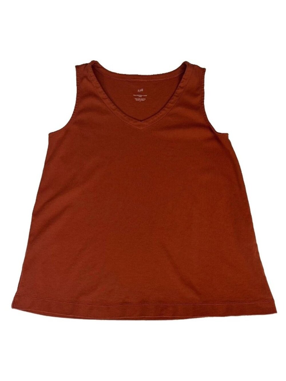 J. Jill Pima Rounded V-Neck Tank Top Women's Small Rust Orange 100% Pima Cotton